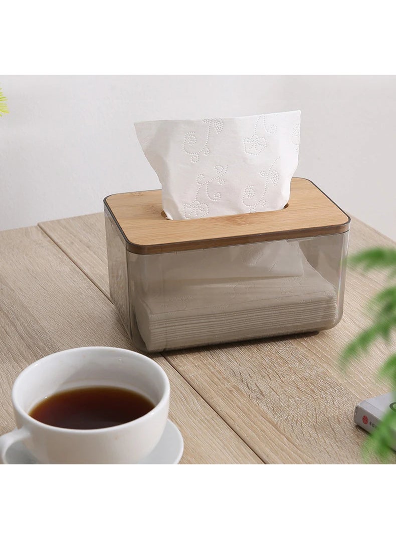 علبة مناديل للوجه شفافة من البلاستيك مع غطاء من الخيزران شفاف - Image 4