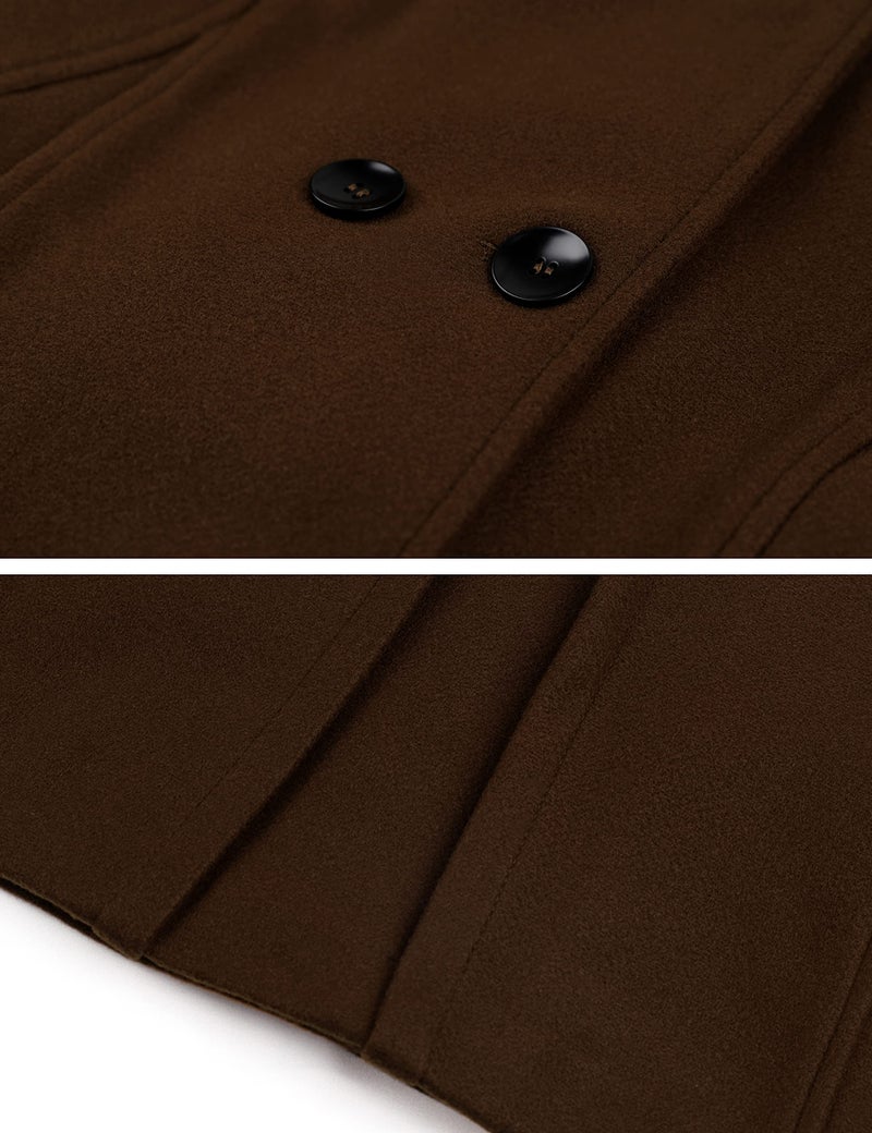 Tanming Women's Warm Double Breasted Wool Pea Coat Trench Coat Jacket with Hood (Brown-M) - Image 5