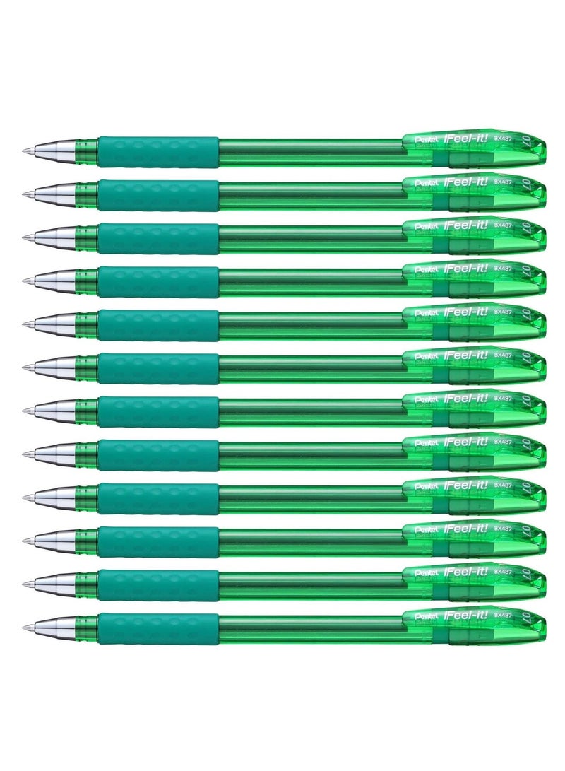 Pentel قلم حبر جاف 12 قطعة Ifeel-It بطرف 0.7 مم حبر أخضر - Image 1