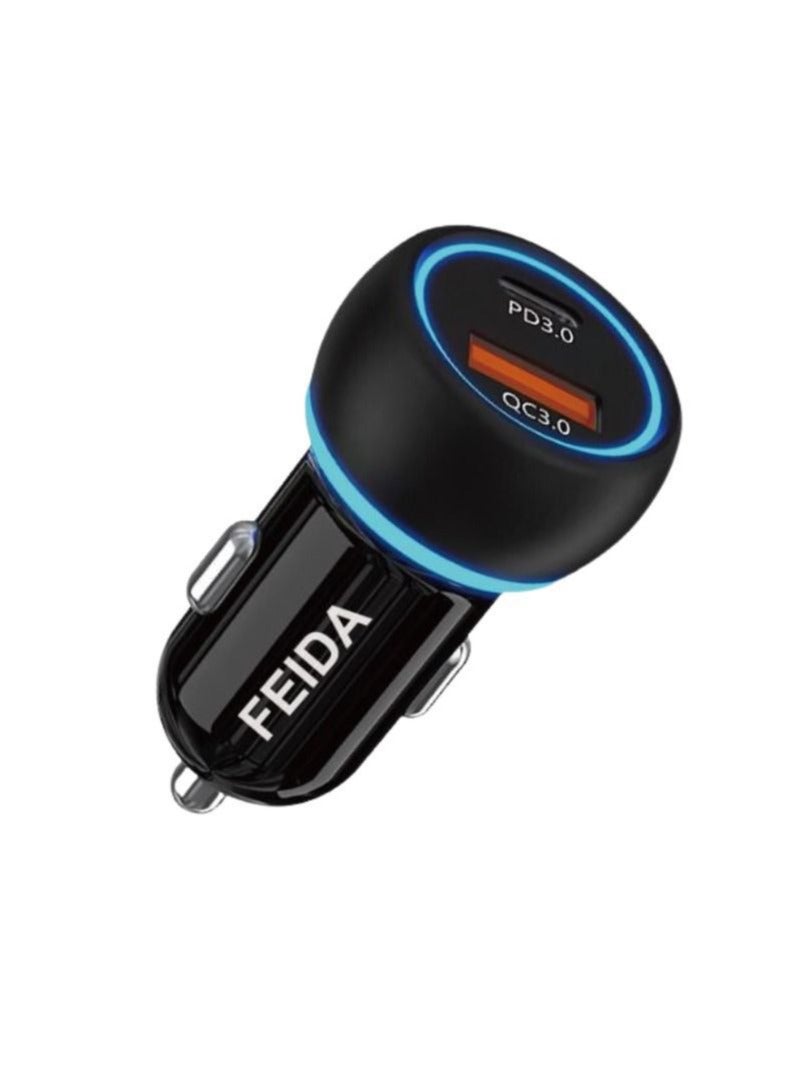 FEIDA PD52.5/QC3.0 Apple iPhone Fast Car Charger, 52.5W Dual USB C Power Delivery, Fully Charged Car Adapter for Apple iPhone/iPad/AirPods, Samsung Galaxy Note 20/10/S21/20, Huawei/Xiaomi/Google Pixel Black Black