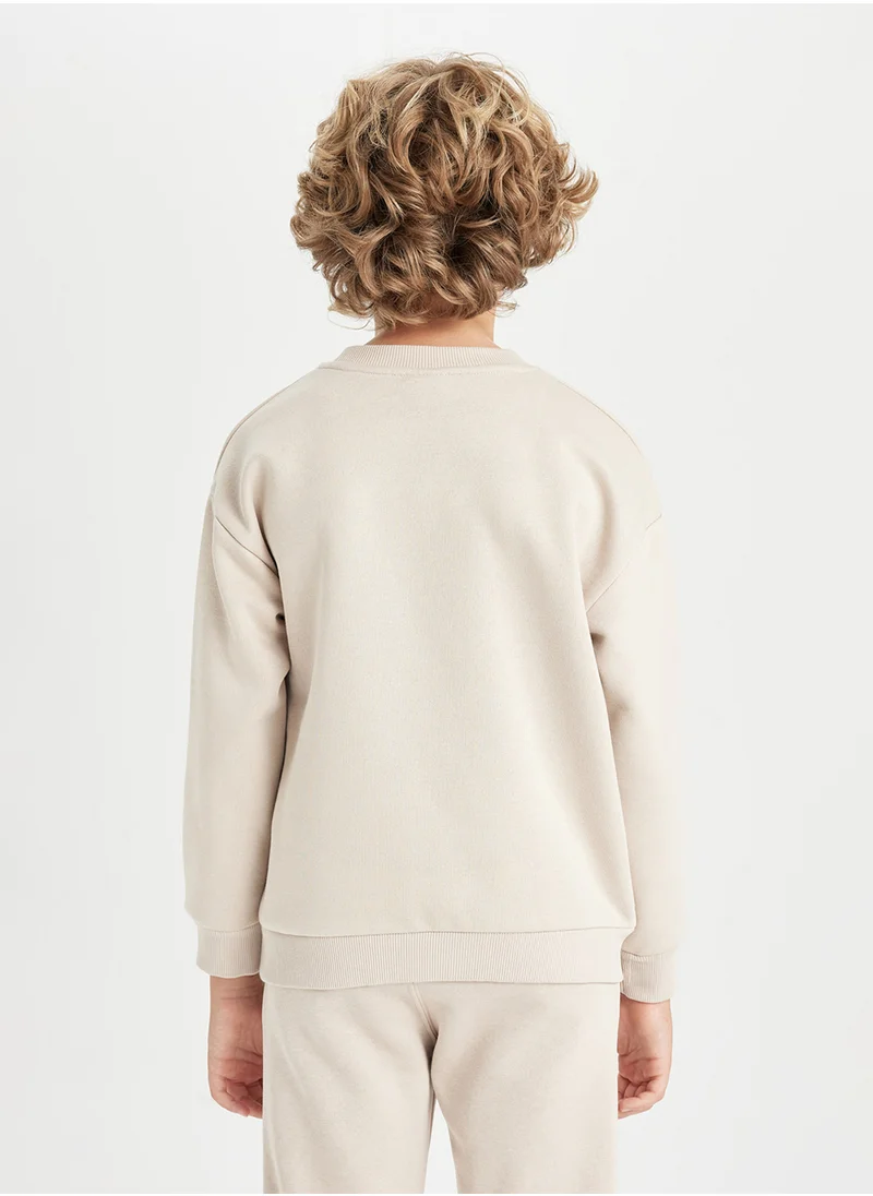 DeFacto Beige Oversized Fit Crew Neck Thick School Sweatshirt