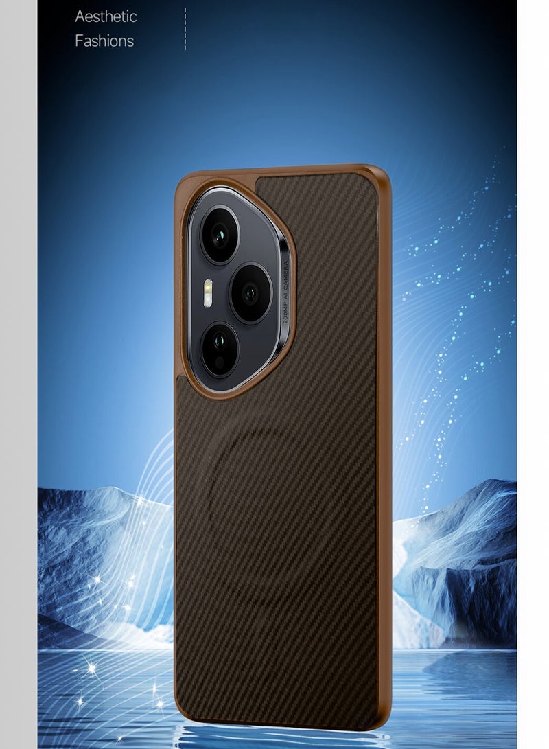 Wtech Honor 400 Pro 5G 2025 Soft Silicone Carbon Fiber Magsafe Protective Back Case Cover (MCFPSN) - Brown - Image 4