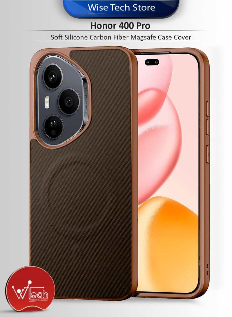 Wtech Honor 400 Pro 5G 2025 Soft Silicone Carbon Fiber Magsafe Protective Back Case Cover (MCFPSN) - Brown - Image 1