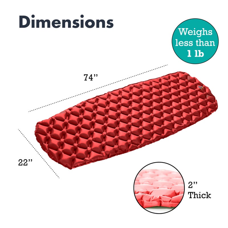 Sleepingo Inflatable Mat for Camping - Ultralight Sleeping Pad for Camping and Backpacking - Compact Air Mattress - Camping Mat with Tear-Resistant Ripstop Nylon - 73.5" x 21.5" - Red and Black - Image 3