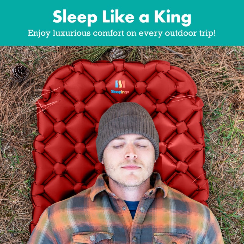 Sleepingo Inflatable Mat for Camping - Ultralight Sleeping Pad for Camping and Backpacking - Compact Air Mattress - Camping Mat with Tear-Resistant Ripstop Nylon - 73.5" x 21.5" - Red and Black - Image 4