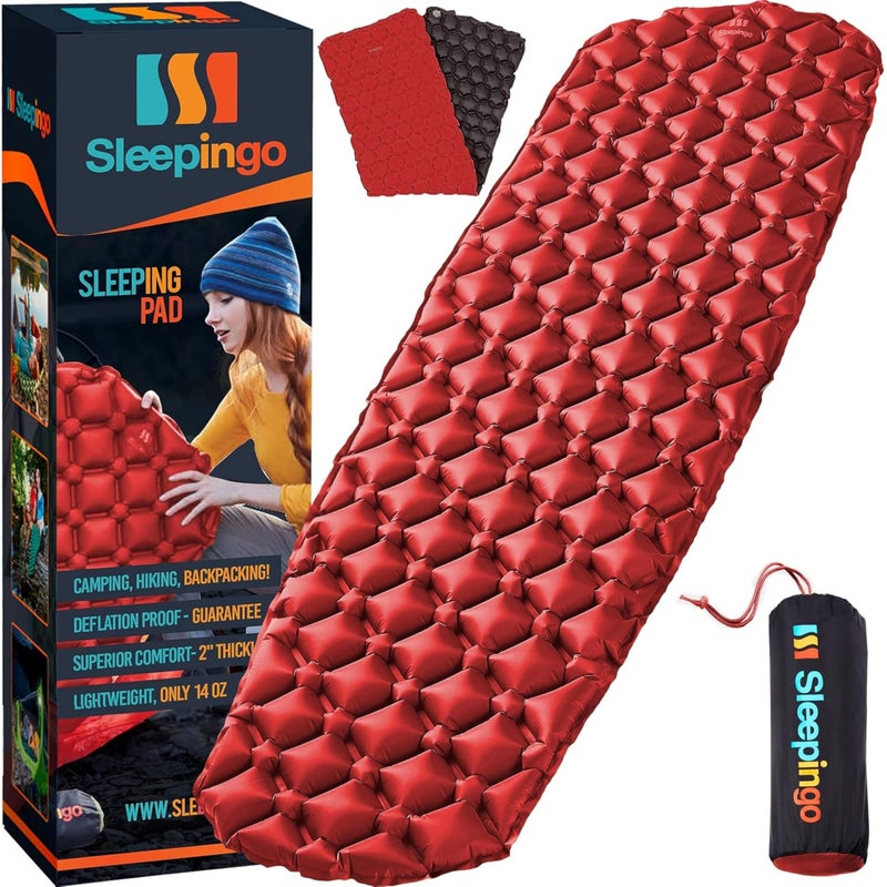 Sleepingo Inflatable Mat for Camping - Ultralight Sleeping Pad for Camping and Backpacking - Compact Air Mattress - Camping Mat with Tear-Resistant Ripstop Nylon - 73.5" x 21.5" - Red and Black - Image 1