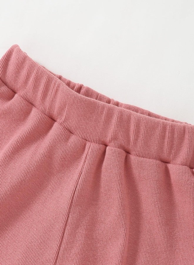 Yvowming Toddler Baby Girl Clothes Outfits,Summer Ruffle Ribbed Flower T Shirt Shorts Set Clothes for Girls (Pink, 4-5T - Image 5