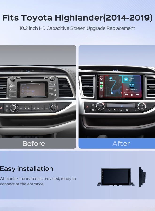 RUICAR 10.2'' Car Radio Stereo for Toyota Highlander 2014 2015 2016 2017 2018 2019 CarPlay/Android Auto/5G WiFi/IPS HD Touch Screen/GPS FM/SWC/Bluetooth/1080P Backup Camera - Image 2
