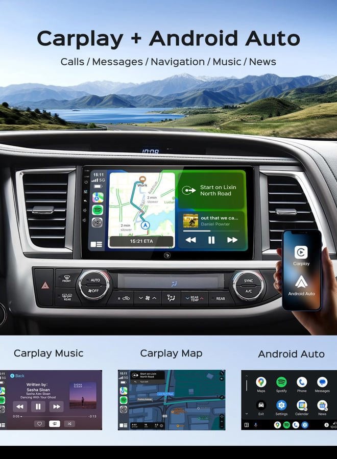 RUICAR 10.2'' Car Radio Stereo for Toyota Highlander 2014 2015 2016 2017 2018 2019 CarPlay/Android Auto/5G WiFi/IPS HD Touch Screen/GPS FM/SWC/Bluetooth/1080P Backup Camera - Image 3