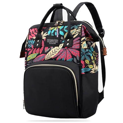BEMBIKA Diaper Bags for Mom and Dad, Diaper Bags for mom and Baby, Mummy Bag for Multi-Function Waterproof and Large Capacity (Leaf Black) - Image 1