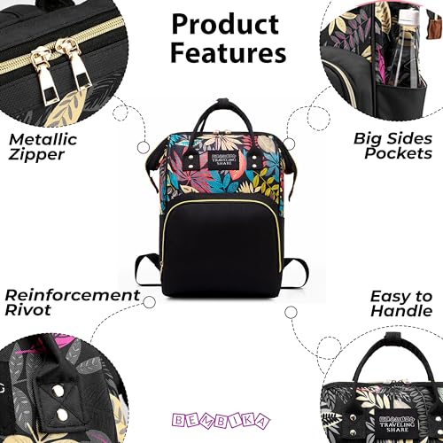 BEMBIKA Diaper Bags for Mom and Dad, Diaper Bags for mom and Baby, Mummy Bag for Multi-Function Waterproof and Large Capacity (Leaf Black) - Image 4