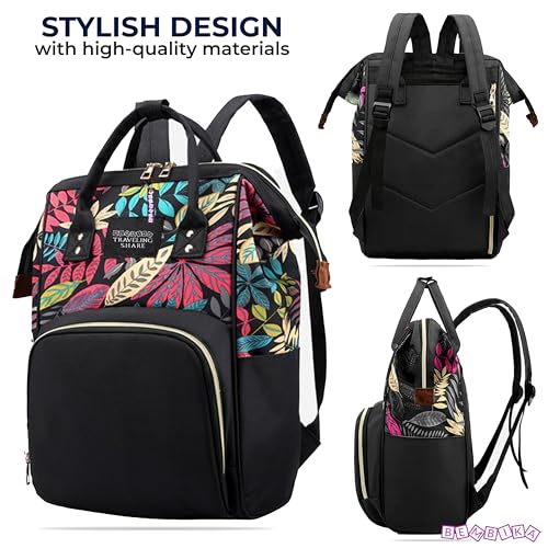 BEMBIKA Diaper Bags for Mom and Dad, Diaper Bags for mom and Baby, Mummy Bag for Multi-Function Waterproof and Large Capacity (Leaf Black) - Image 3