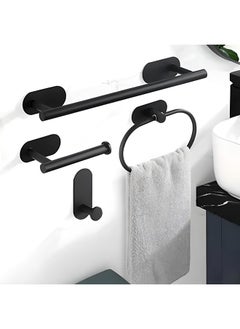Generic Bathroom Storage 4-Piece Set Wall-Mounted Toilet Paper Holder Stainless Steel Towel Holder Portable Towel Hook Ring Hook Easy Installation Durable Home Essential Suitable For Home Decoration, Bathroom Storage  - Image 1