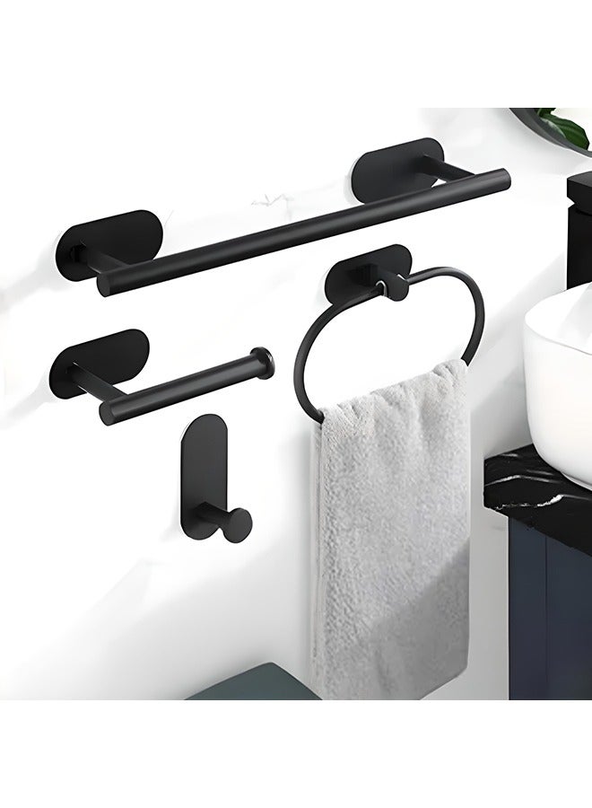 Generic Bathroom Storage 4-Piece Set Wall-Mounted Toilet Paper Holder Stainless Steel Towel Holder Portable Towel Hook Ring Hook Easy Installation Durable Home Essential Suitable For Home Decoration, Bathroom Storage  - Image 1