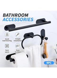 Generic Bathroom Storage 4-Piece Set Wall-Mounted Toilet Paper Holder Stainless Steel Towel Holder Portable Towel Hook Ring Hook Easy Installation Durable Home Essential Suitable For Home Decoration, Bathroom Storage  - Image 2