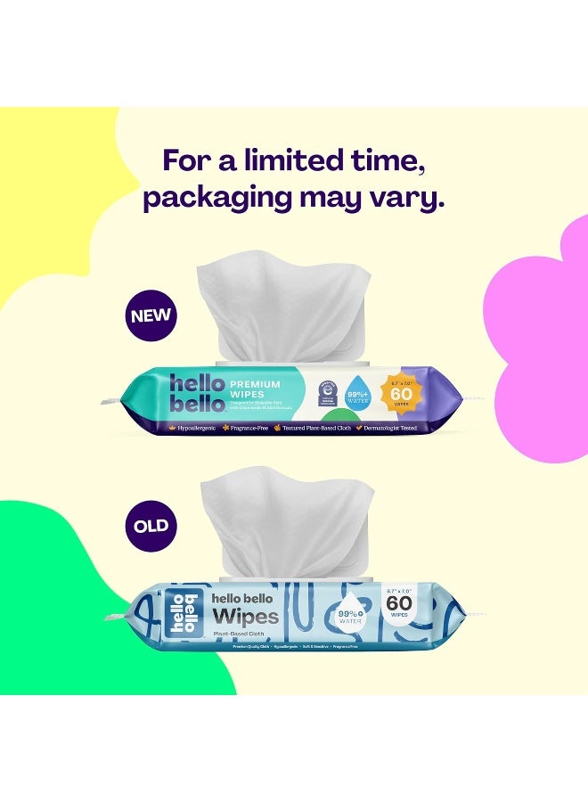 Hello Bello مناديل أطفال هالو بيلو الإضافية اللطيفة بدون رائحة، مصنوعة من نباتات، تحتوي على 99% ماء وصبار للأطفال، 720 قطعة - Image 3