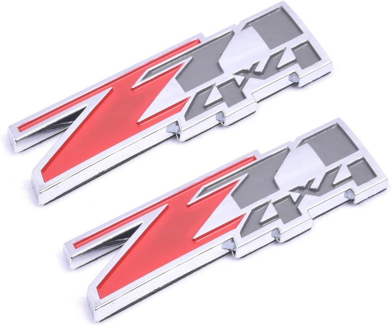 Aimoll 2pcs Z71 4x4 Emblems Badges, 3D ABS Decal Emblems for Chevy GMC Silverado (Chrome Red) - Image 1