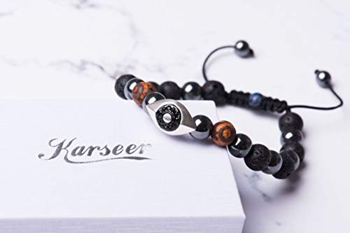 Karseer Vintage Silver and Black Plated Hamsa Evil Eye Reiki Bracelet Natural Hematite Agate Dzi Lava Rock Lapis Lazuli Beaded Macrame Adjustable Diffuser Bracelet - Image 5