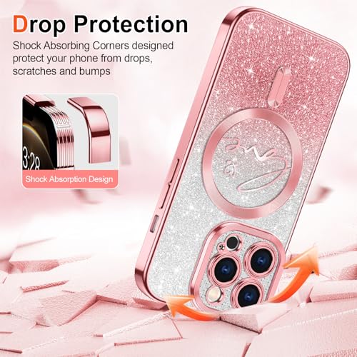Hython for iPhone 12 Pro Max Case Glitter, Compatible with MagSafe Love Heart Magnetic Clear Phone Cases for Women Girls, Full Camera Protection Sparkle Plating Shockproof Protective Cover, Pink - Image 5