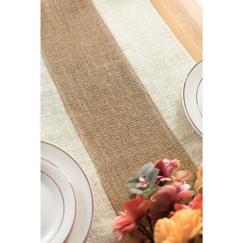 SOLARAE Burlap Table Runner Rustic Table Runner Farmhouse Table Decor Macrame Table Runner Jute Woven Fabric Light Colour Edge 12X72 Inches - Image 4