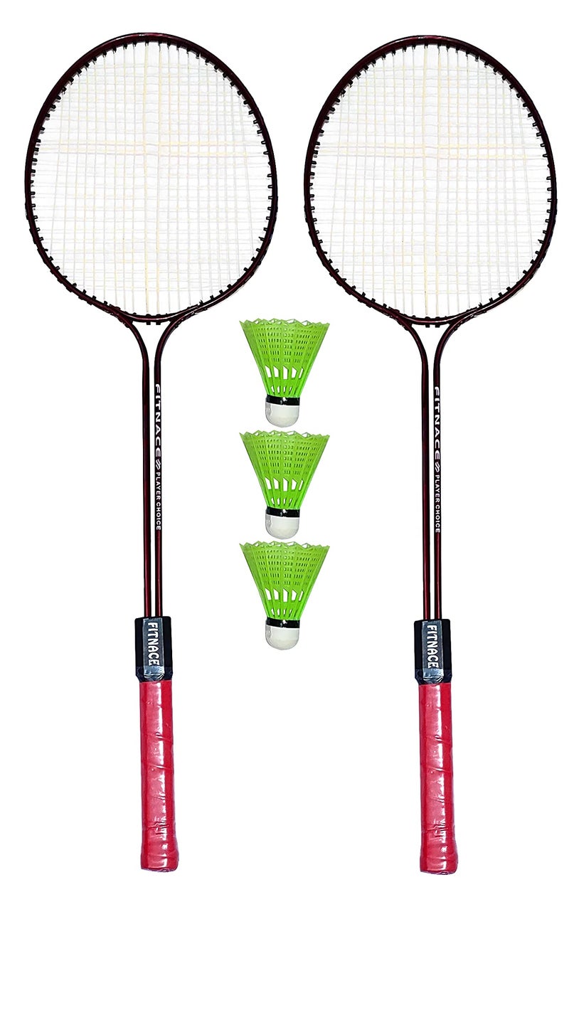 FITNACE Badminton Racket Double Shaft Set of 2 with Free 3 SHUTTLES (Frame Material - Iron , Multicolor) - Image 3