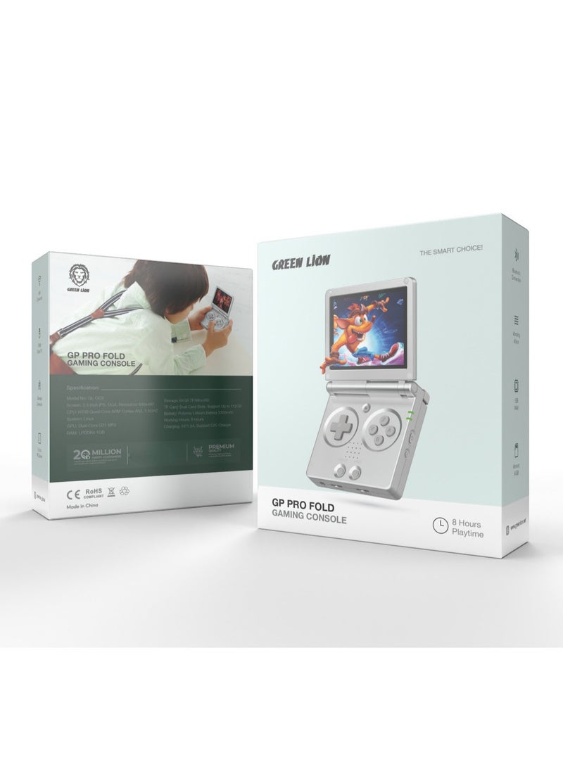 GREEN LION - GP Pro Fold Gaming Console / 8 Hours Playtime / WIFI Connection / Bluetooth Connection / 3.5 Inch IPS Screen / 64GB Memory / Vibrating Motor - Silver - Image 1