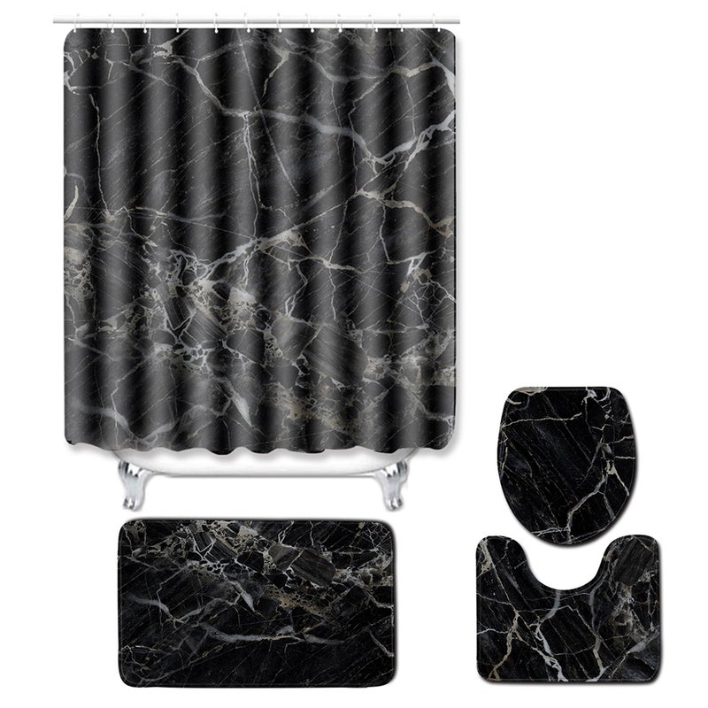 4pcs/set Water-resistant Shower Curtain & Lid Toilet Cover Pedestal Rug Non-slip Bath Mat Bathroom Decoration Accessories - Image 1