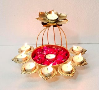 ENLAYWORD Iron Urli Bowl and Metal Diya Set in Lotus Shape with Gold Powder Coating for Home Decor and Diwali Decoration with Floating Flowers and Tea Light Candles - pzsku/ZCA42BE12C922663E40E0Z/45/1745821469/061045b9-6a32-4c4f-802d-e6bdb0113f11