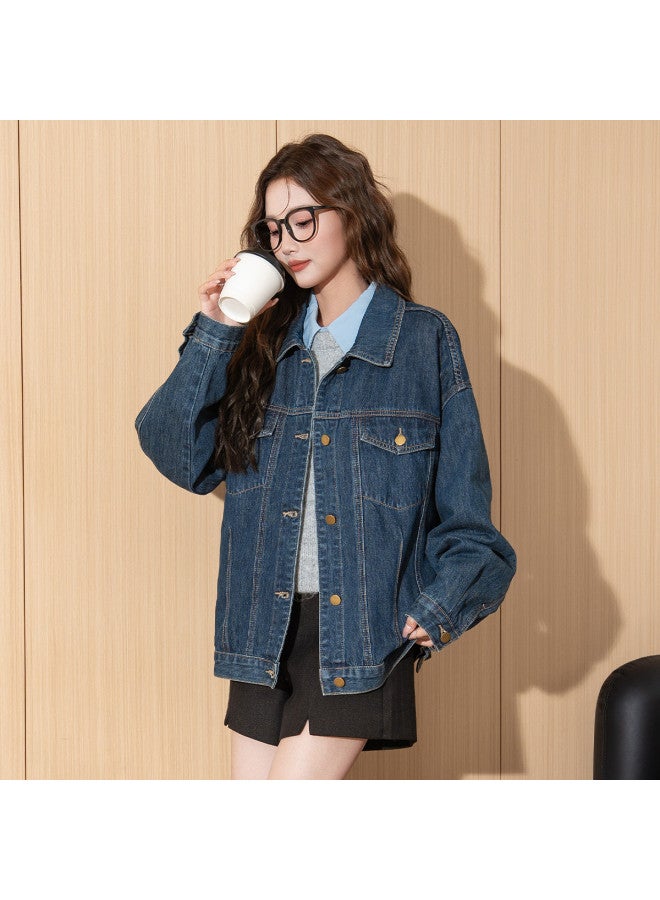 TonLion Commuting Simple Autumn Youthful Slimming Korean Style Denim Jacket Solid Color Lapel Short Top - Image 4