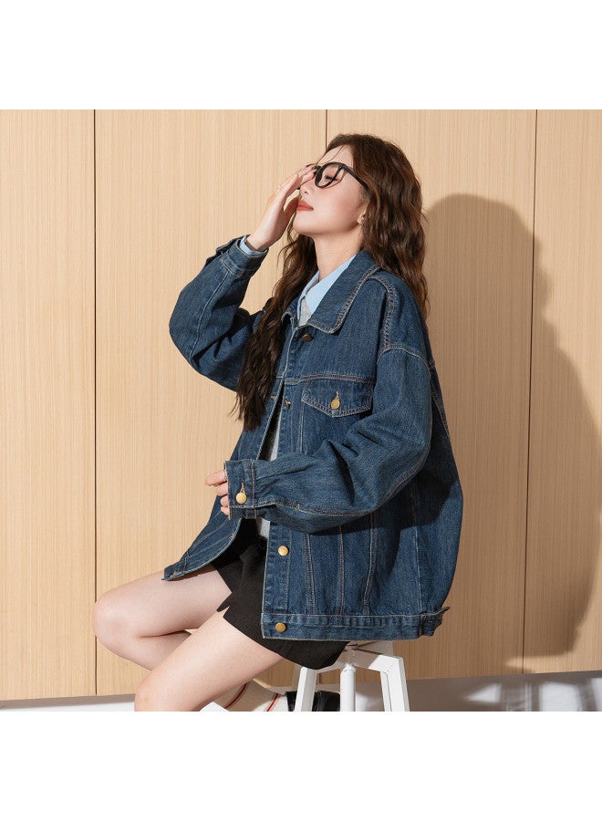 TonLion Commuting Simple Autumn Youthful Slimming Korean Style Denim Jacket Solid Color Lapel Short Top - Image 2