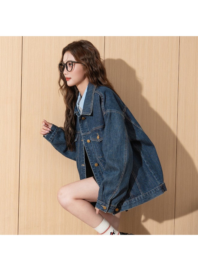TonLion Commuting Simple Autumn Youthful Slimming Korean Style Denim Jacket Solid Color Lapel Short Top - Image 5