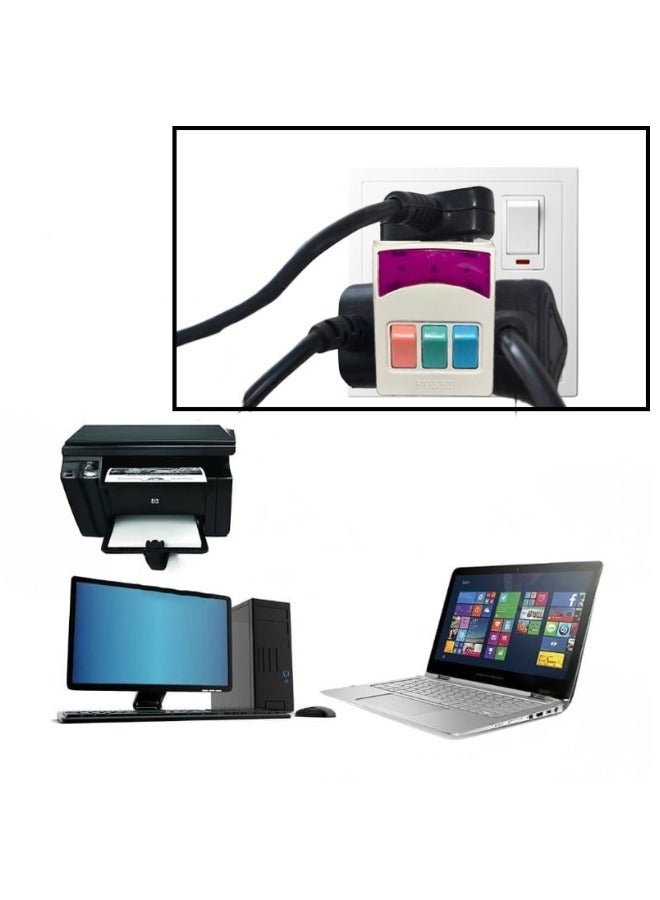 محول قابس متعدد 3 دبابيس مع مفاتيح فردية، وصلة مقبس طاقة متعددة المقابس، محول قابس عالمي، موسع طاقة ثلاثي المنافذ مع مصهر مدمج للمنزل والسفر واستخدام المطبخ والمكتب (أبيض) - Image 2