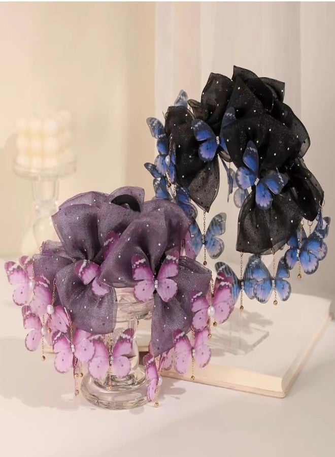 Melodio Dual-Color Butterfly Tulle Hair Claw Clips - Elegant Hair Accessories for Women, Strong Hold Jaw Clips with Tassels for Bun/Updo Hairstyles(Purple) - Image 2
