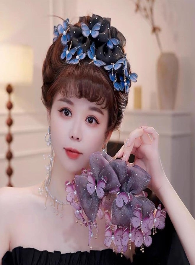 Melodio Dual-Color Butterfly Tulle Hair Claw Clips - Elegant Hair Accessories for Women, Strong Hold Jaw Clips with Tassels for Bun/Updo Hairstyles(Purple) - Image 3