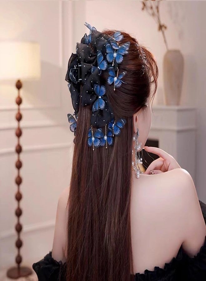 Melodio Dual-Color Butterfly Tulle Hair Claw Clips - Elegant Hair Accessories for Women, Strong Hold Jaw Clips with Tassels for Bun/Updo Hairstyles(Purple) - Image 5