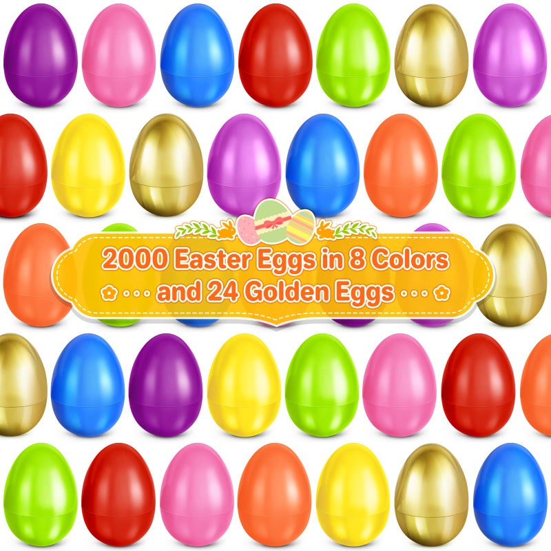 spring flower SpringFlower 2.3â€ Unfilled Easter Eggs, 2000 pcs Colorful Egg Plus 24 Golden Egg, Empty Plastic Eggs Fillable with Candy, Treats, Presents for Toy Basket,Easter Decorations, Easter Egg Hunt - Image 2