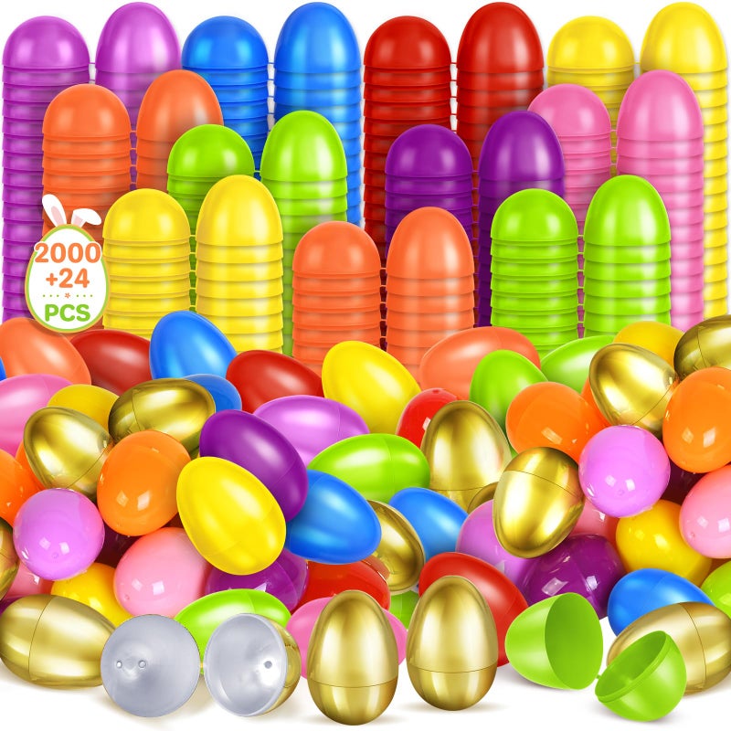 spring flower SpringFlower 2.3â€ Unfilled Easter Eggs, 2000 pcs Colorful Egg Plus 24 Golden Egg, Empty Plastic Eggs Fillable with Candy, Treats, Presents for Toy Basket,Easter Decorations, Easter Egg Hunt - Image 1