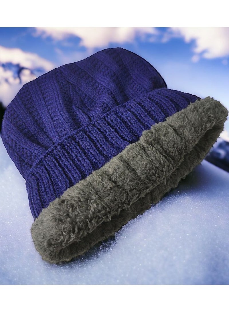 Multi- Colored Wool Winter Hat with Fur Lining Warm and Stylish Unisex Design  - Image 4