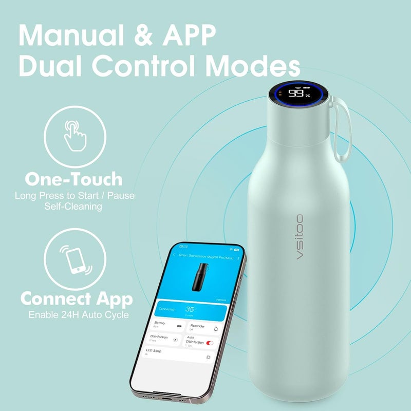 vsitoo S1 Max 33oz Self-Cleaning Insulated Water Bottle Large for Outdoor | Auto UV-C, 30-Day Battery, Magnetic, 304 Stainless Steel, IPX7, BPA-Free, Leak-Proof, Smart Display, Gift for Women Men - Image 4