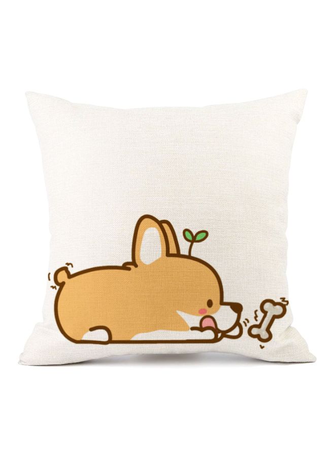 NIBEMINENT Cartoon Printed Cushion Cover White/Brown/Green 45x45cm