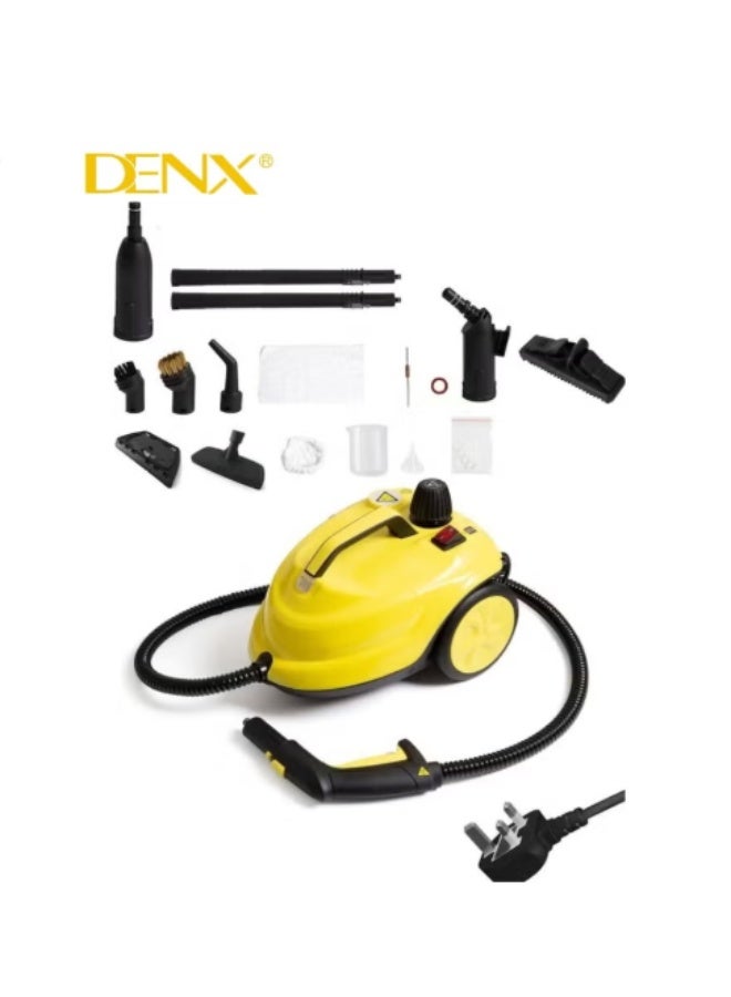 دينكس جهاز التنظيف بالبخار متعدد الاستخدامات DENX DX2913 – قوة 2000 واط وضغط بخار يصل إلى 5 بار لتنظيف عميق وتعقيم فعال للأرضيات، السجاد، المطابخ، الحمامات، النوافذ والأثاث – خزان مياه بسعة 2 لتر وكابل بطول 3 أمتار مع مجموعة ملحقات متكاملة لإزالة الدهون والأوساخ والبكتيريا بدون مواد كيميائية وبطريقة آمنة وصديقة للبيئة - Image 1