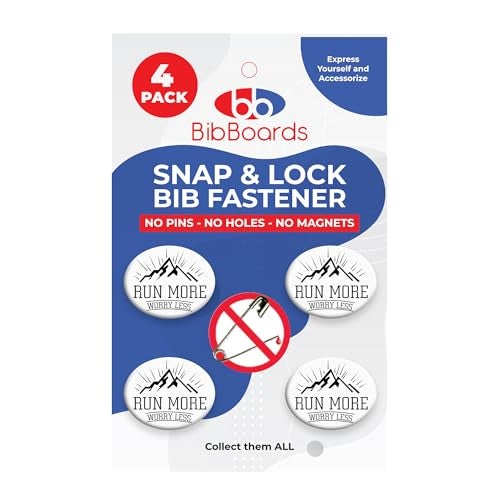 BibBoards bibSNAPS Race Bib Clips - Safety Lock Fasteners, Secures Running, Marathon, Cycling & Event Number, Non Magnetic, Easy to Use, Snap & Lock, Replacement for Pins & Magnets, Run More Worry Less (4pcs) - Image 1