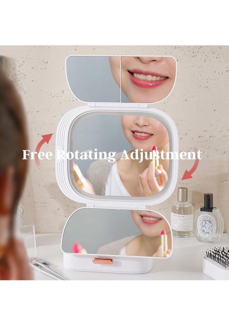 KASTWAVE Folding Lighted Makeup Mirror, Trifold Makeup Mirror Vanity Mirror, Touch Control, Rotatable Table Makeup Mirror with Storage Box, Angle Adjustable LED Vanity Mirror, for Desk, Bathroom, Bedroom  - Image 4