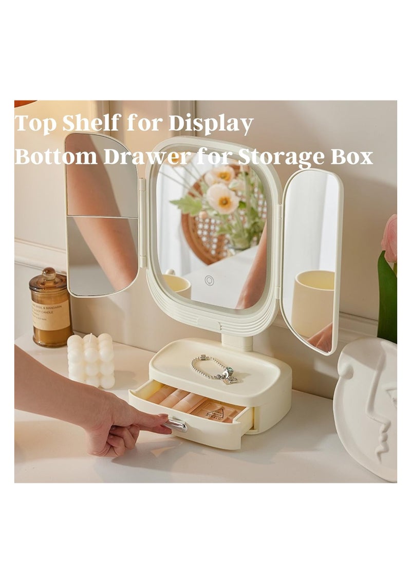 KASTWAVE Folding Lighted Makeup Mirror, Trifold Makeup Mirror Vanity Mirror, Touch Control, Rotatable Table Makeup Mirror with Storage Box, Angle Adjustable LED Vanity Mirror, for Desk, Bathroom, Bedroom  - Image 2