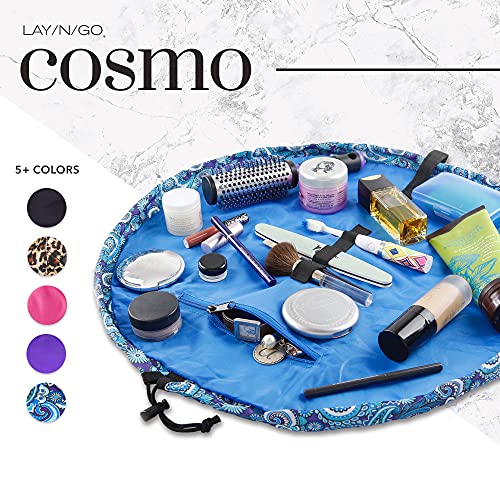 Lay-n-Go Cosmo Layflat Drawstring Cosmetic & Makeup Bag Organizer - Portable Drawstring Bag w/Zipper Pocket, Makeup Loops & More - Durable, Machine Washable Toiletry Bag for Travel (22", Blue Paisley) - Image 4