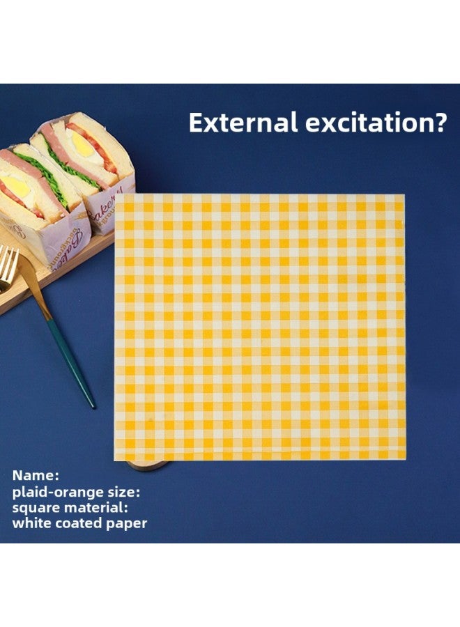 Sandwich Wrapping Paper Oil-absorbing And Oil-proof Hamburger Paper Bread Tray Pad Paper Lunch Roll LOGO-Color:500 To Send 450 Sealing Stickers-Specifications:Plaid-Orange 18*18 - Image 1