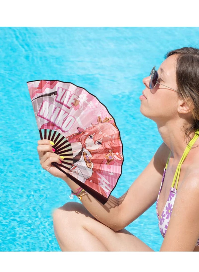 SOLARAE Folding Paper Fan Set of 2 Handheld Fans Chinese Silk Fans for Dancing Wedding Party Festivals Props Decoration - Image 2