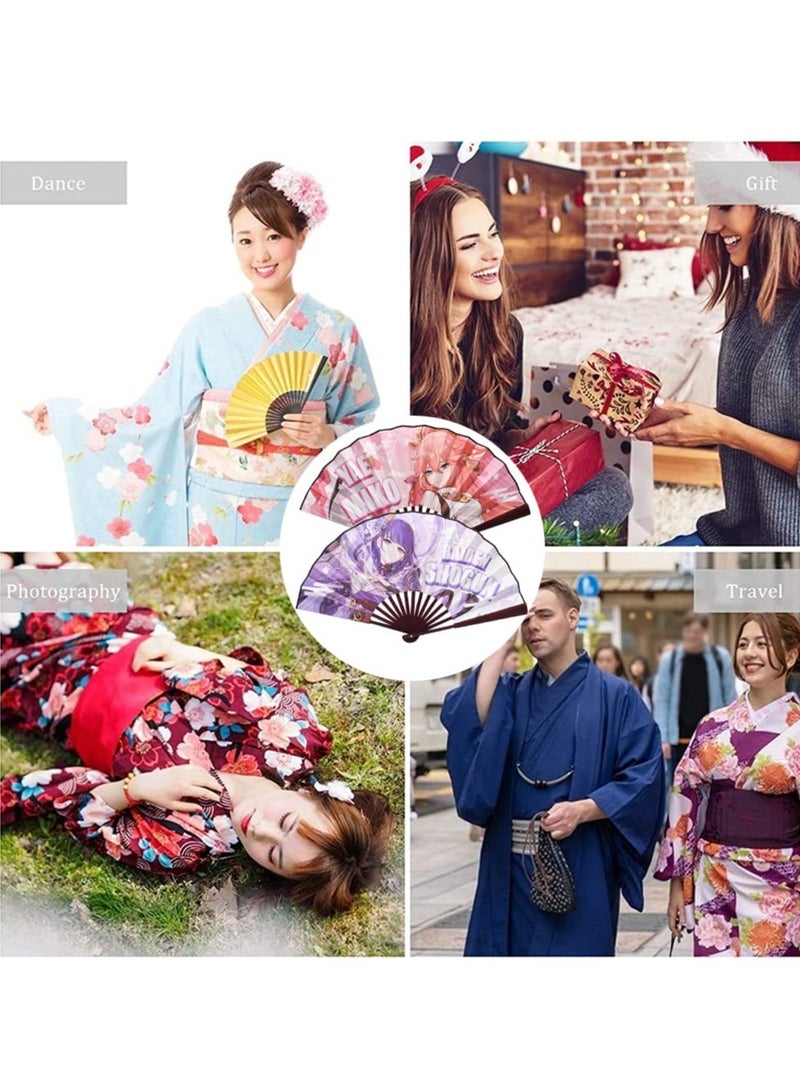 SOLARAE Folding Paper Fan Set of 2 Handheld Fans Chinese Silk Fans for Dancing Wedding Party Festivals Props Decoration - Image 5