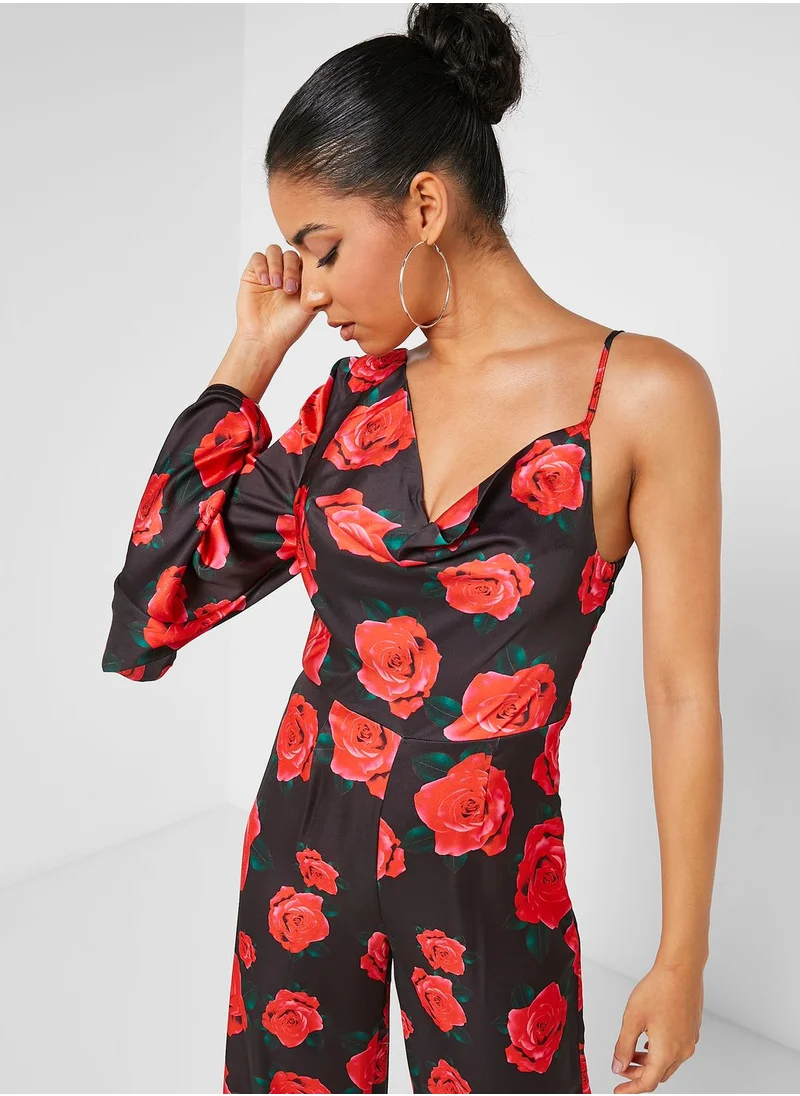 boohoo Floral Print Wide Leg Jumpsuit