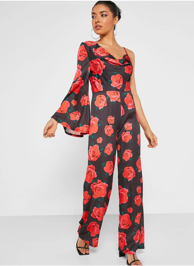 boohoo Floral Print Wide Leg Jumpsuit